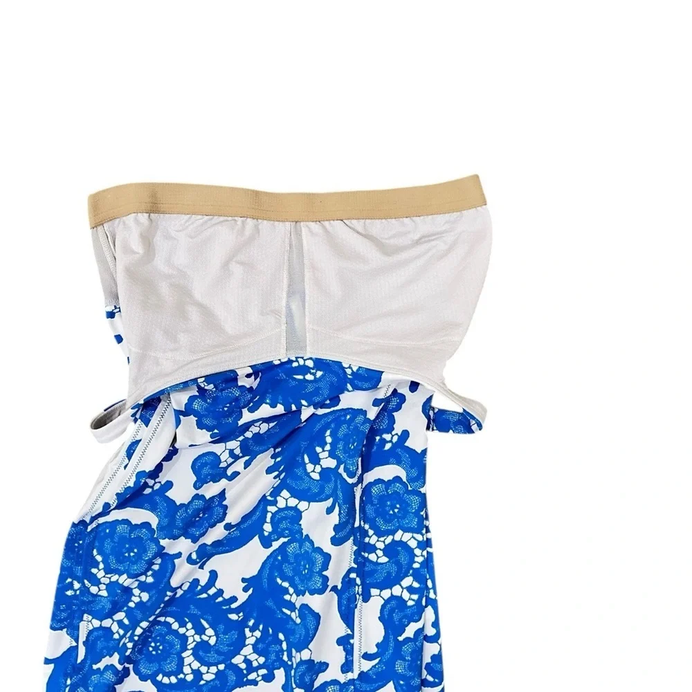 Lululemon Athletica Blue & off White floral athletic workout Tank Top small